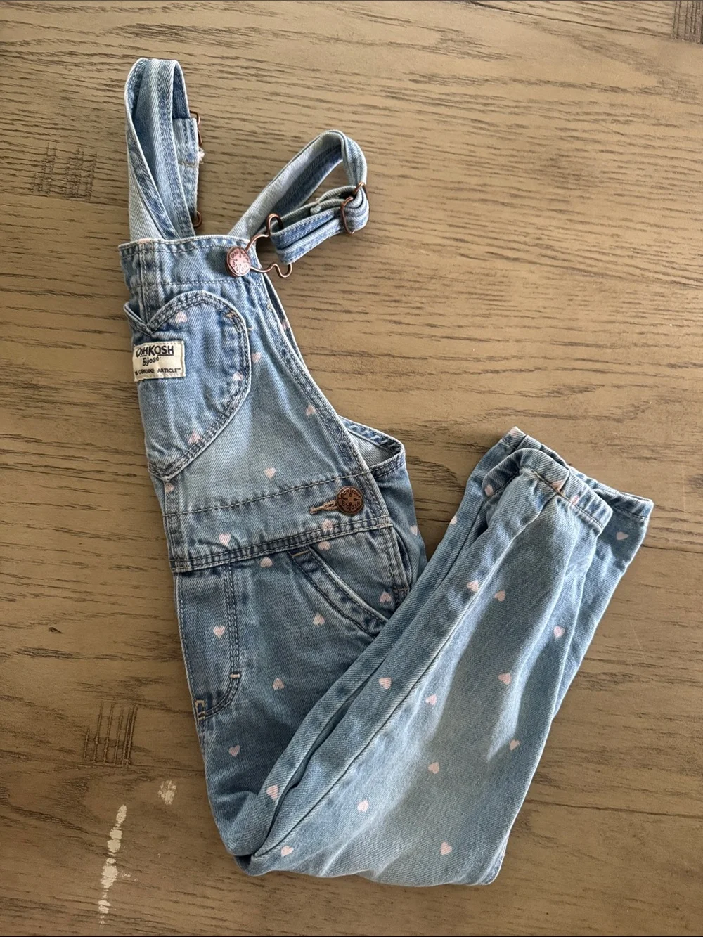 OshKosh B'gosh Light Blue Denim Overalls with Pink Heart Print
